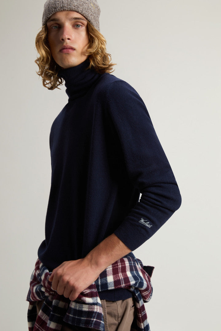 Pure Lambswool Turtleneck Sweater Melton Blue