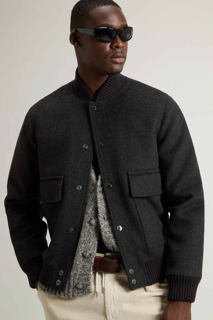 Miles Bomber Jacket in Wool Blend Dark Grey Melange