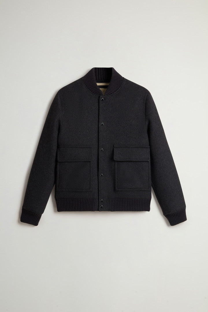 Miles Bomber Jacket in Wool Blend Dark Grey Melange