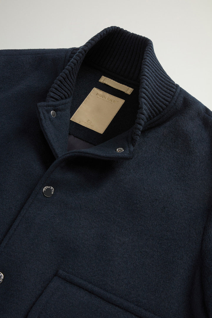Miles Bomber Jacket in Wool Blend Melton Blue