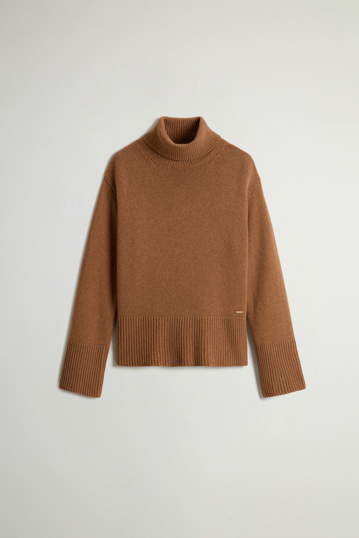 Pure Wool Turtleneck Sweater Dark Camel