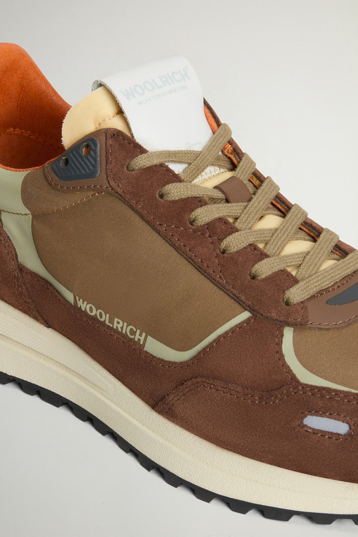 Retro Sneakers in Nylon with Leather Details Brown Brown